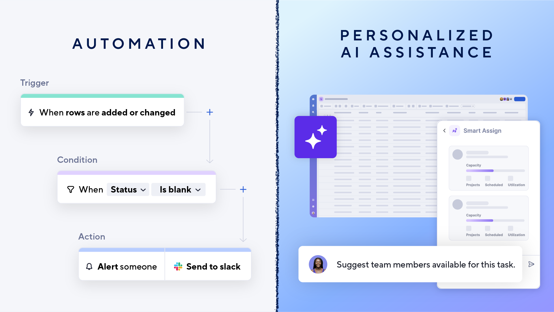 Visual comparison of automations and personalized AI assistance