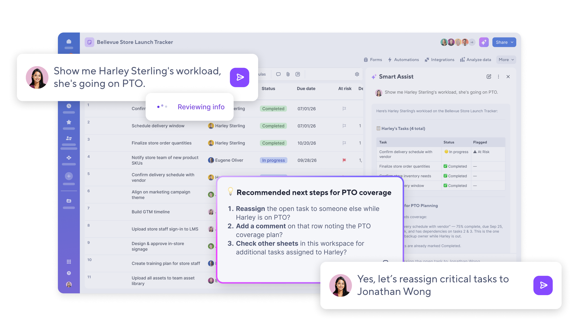Product screen showing how Smart Assist makes updates in sheets