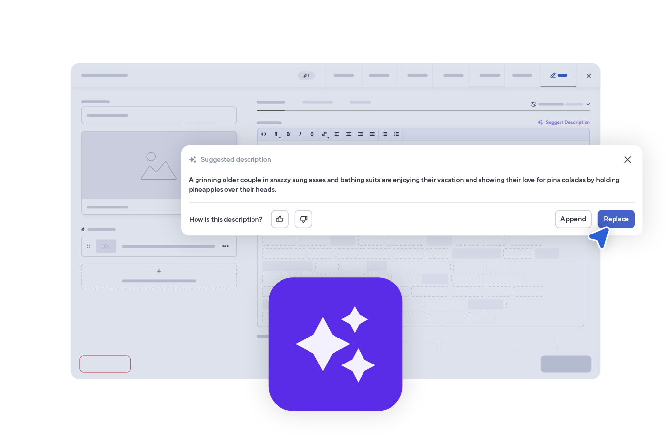 Illustration of Smartsheet AI generating summaries, refining messaging, and creating content from project data.